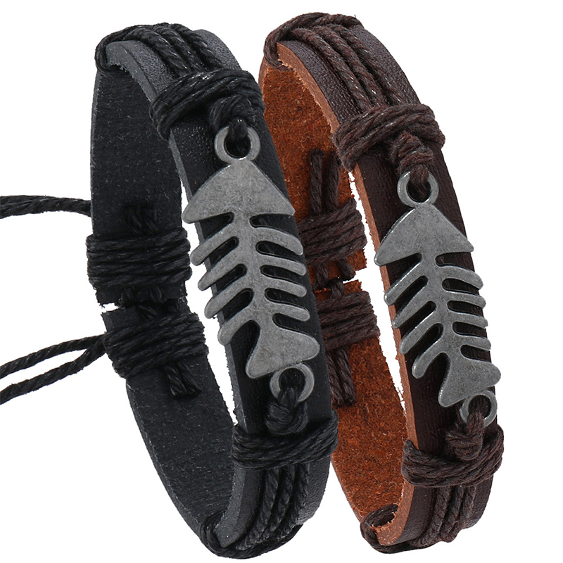 Men Accessories Pk - Trend ige Retro Leder gewebte Fischgräten