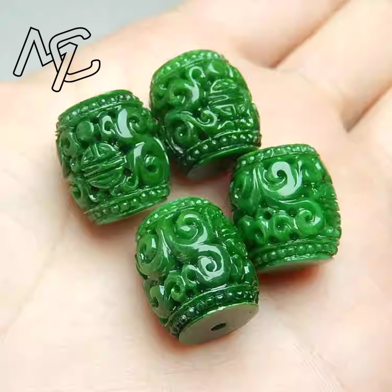 Bracelet Beaded Men - 5 Stück natürliche grüne Jade-Schnitzperlen, DIY-Armband,