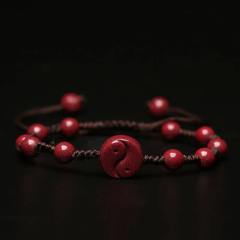Bracelet Beaded Men - Angepasst Natürliche Red Zinnober Yin Yang