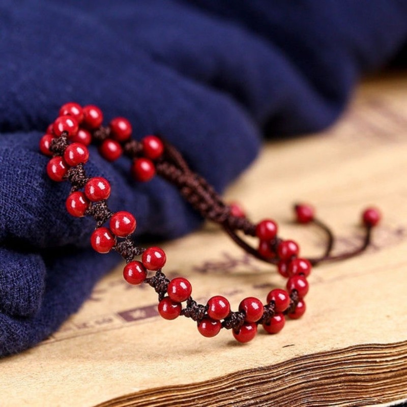 Bracelet Beaded Men - Maßgeschneidertes natürliches rotes Zinnober-Armband mit 6